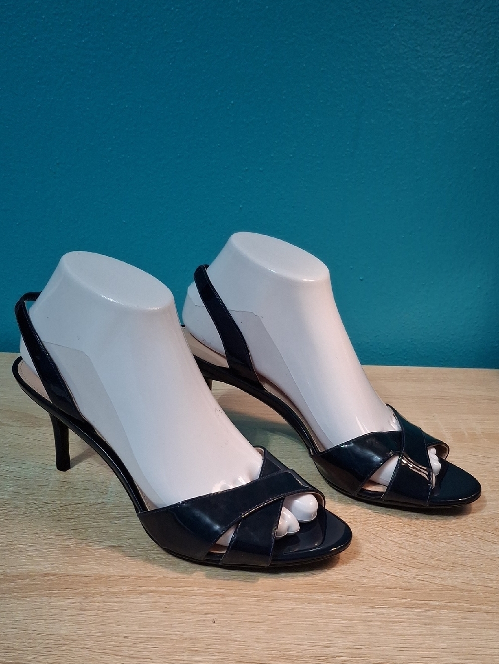 Calvin Klein Lucette Navy Blue Patent Slingback Heels